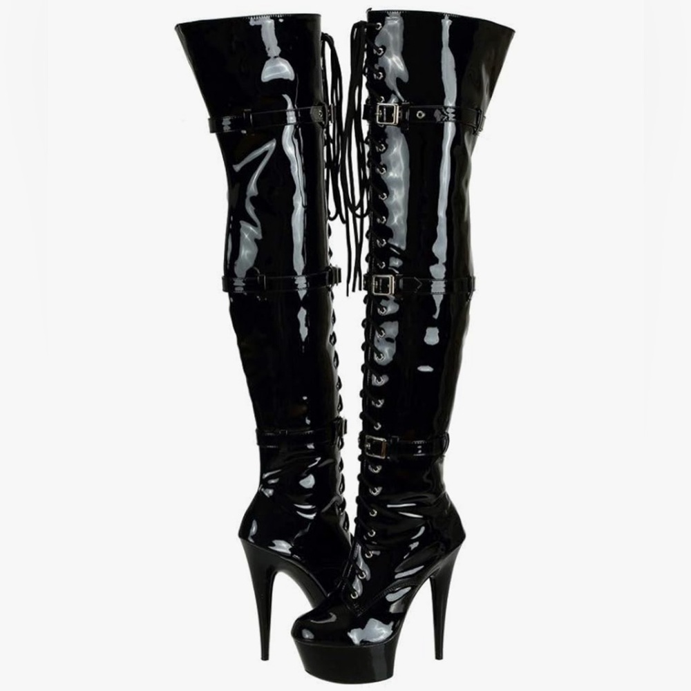 Black Patent Leather Thigh-High Boots